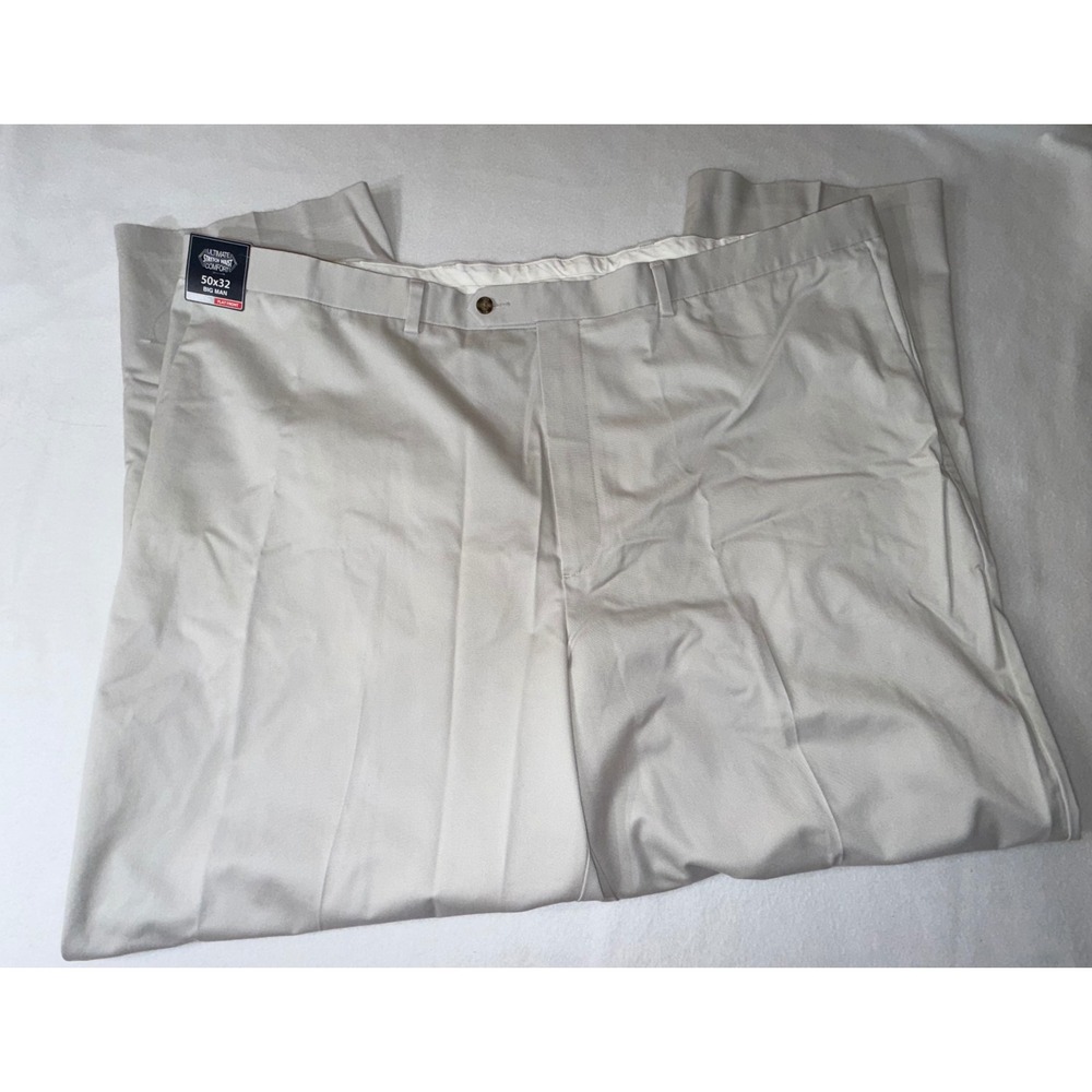 Roundtree & Yorke Pants Men 50x32 Light Khaki New TravelSmart Classic Fit Chinos
